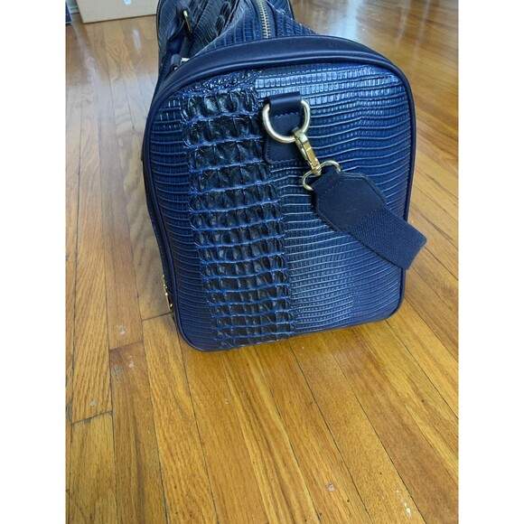 Brand New Crocodile skin pattern duffel bag in sapphire blue/gold - Picture 4 of 7
